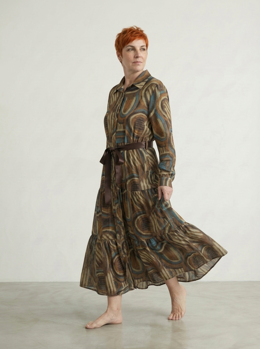 LONG ABSTRACT CORDUROY DRESS