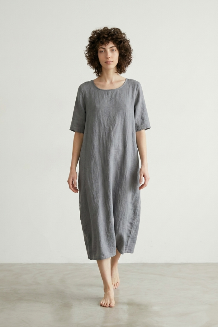 LINEN BALLOON DRESS - GREY, ONE SIZE