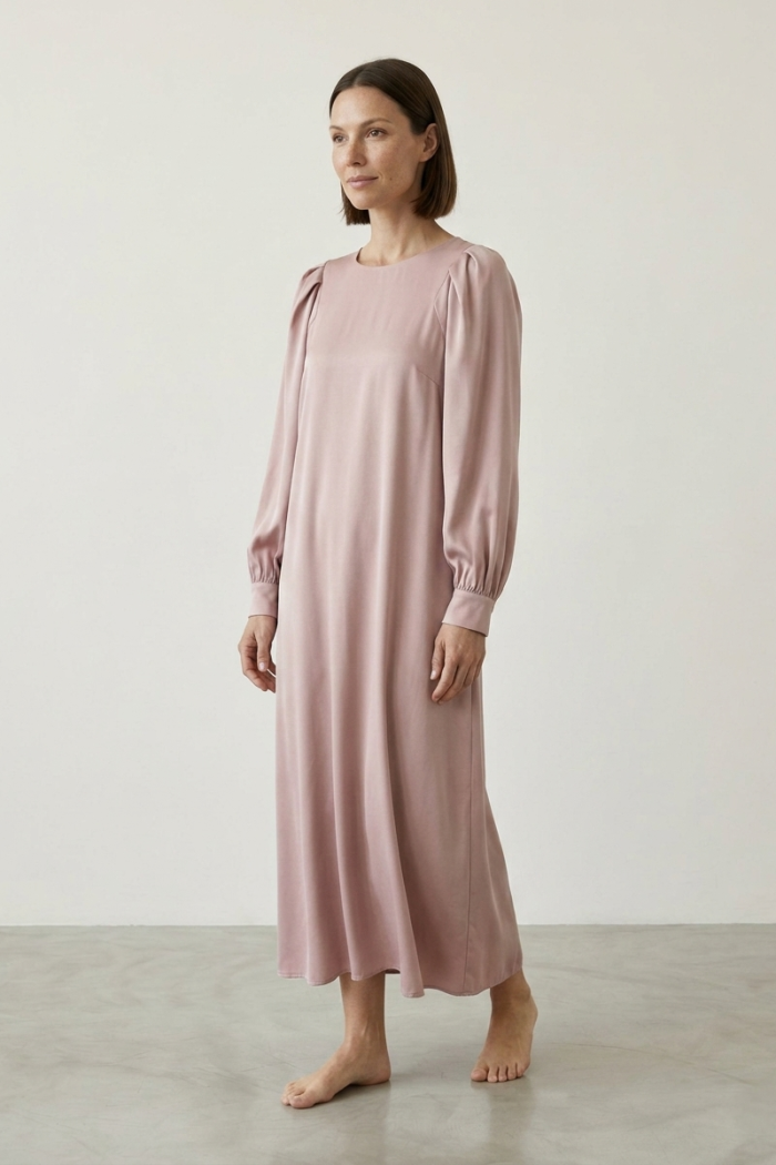 PUFF-SLEEVE MAXI DRESS - PINK, ONE SIZE