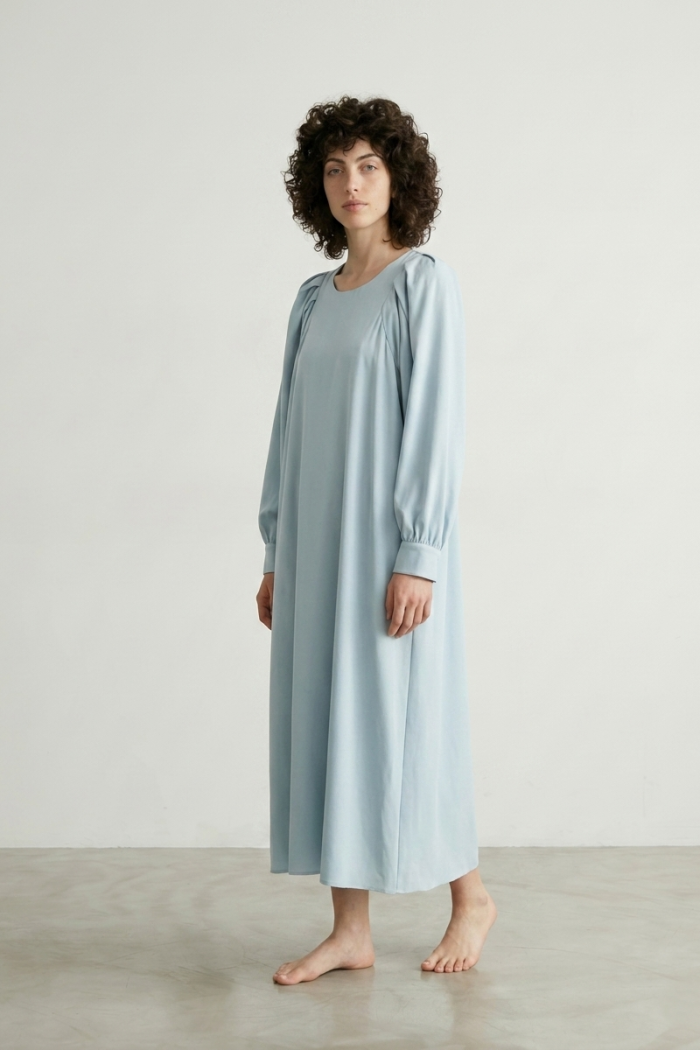 PUFF-SLEEVE MAXI DRESS - BABY BLUE, ONE SIZE
