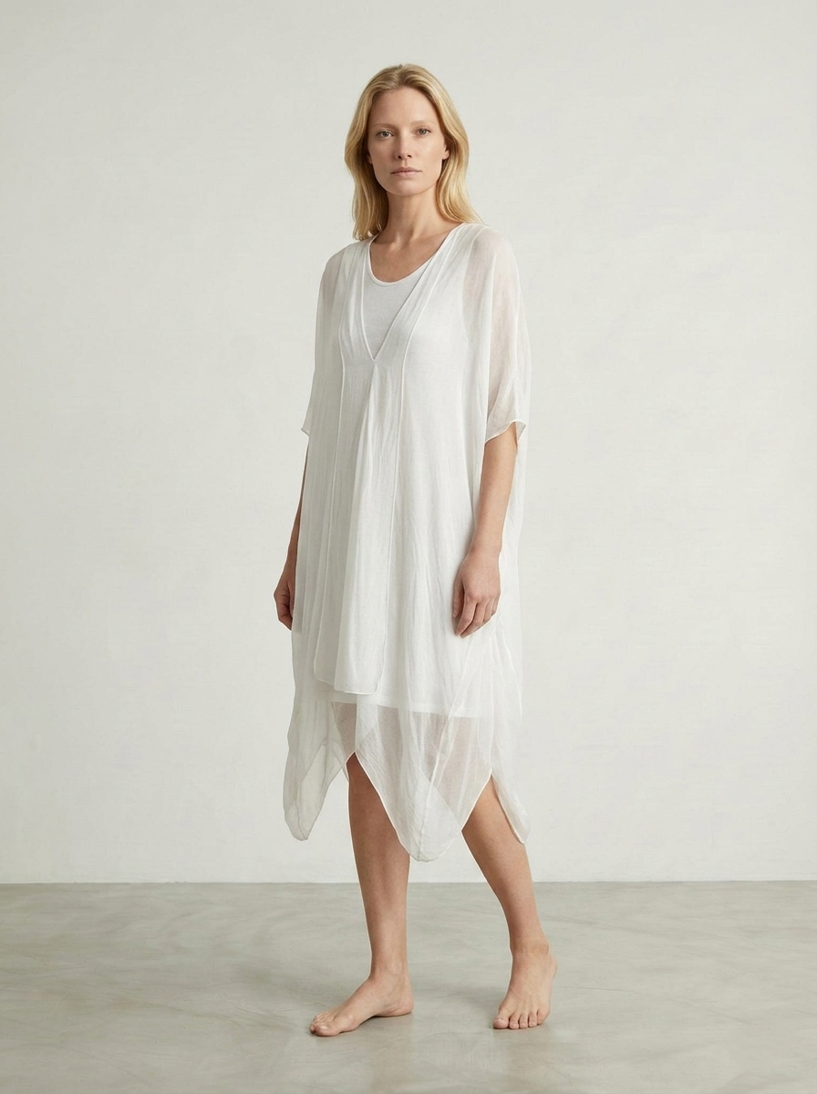 BELTED V-NECK SILK MIDI DRESS