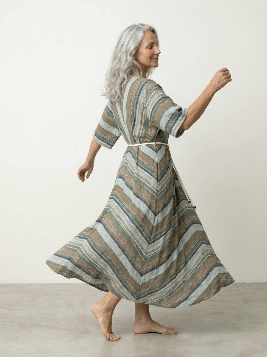 STRIPED COTTON WRAP DRESS