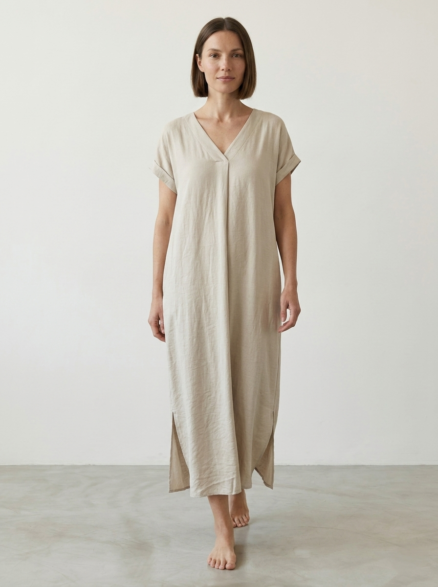 V-NECK CAFTAN DRESS