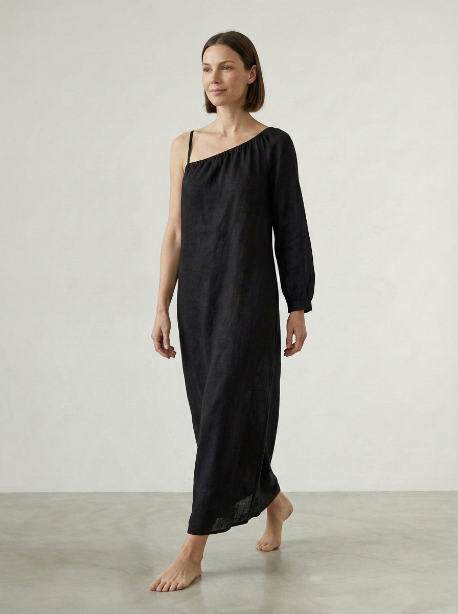 ONE-SHOULDER LINEN DRESS