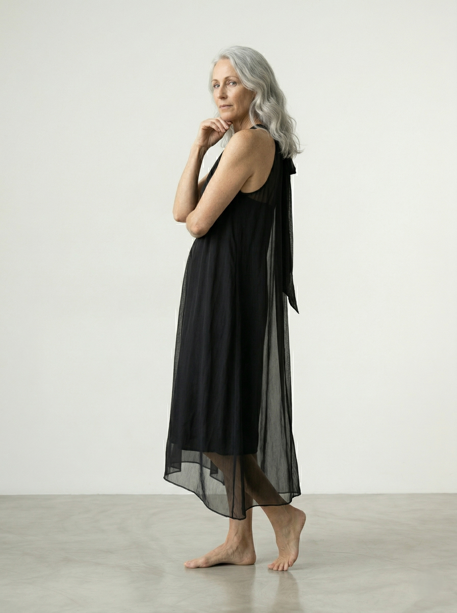 SLEEVELESS TIE-BACK SILK DRESS