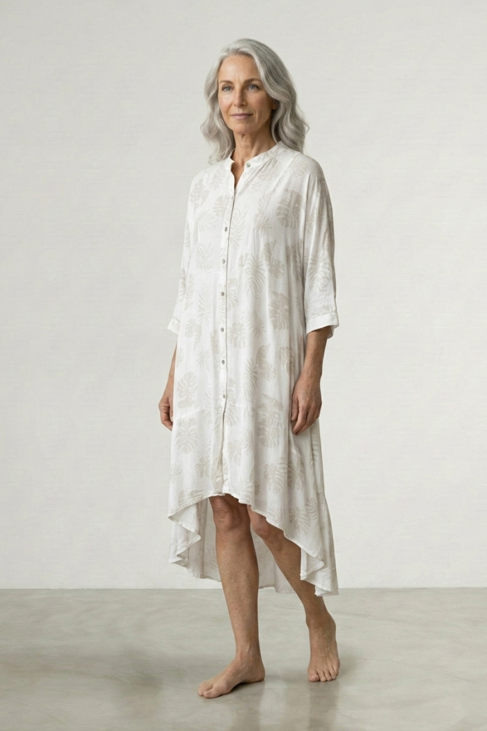 EMBROIDERED BUTTON-UP DRESS - WHITE, ONE SIZE