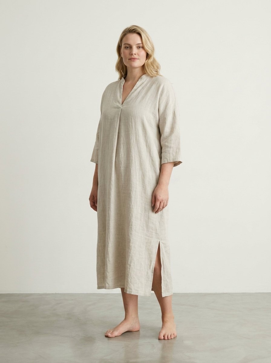 V-NECK LINEN DRESS