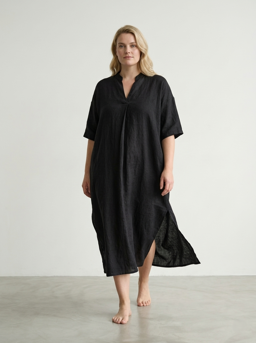 V-NECK LINEN DRESS
