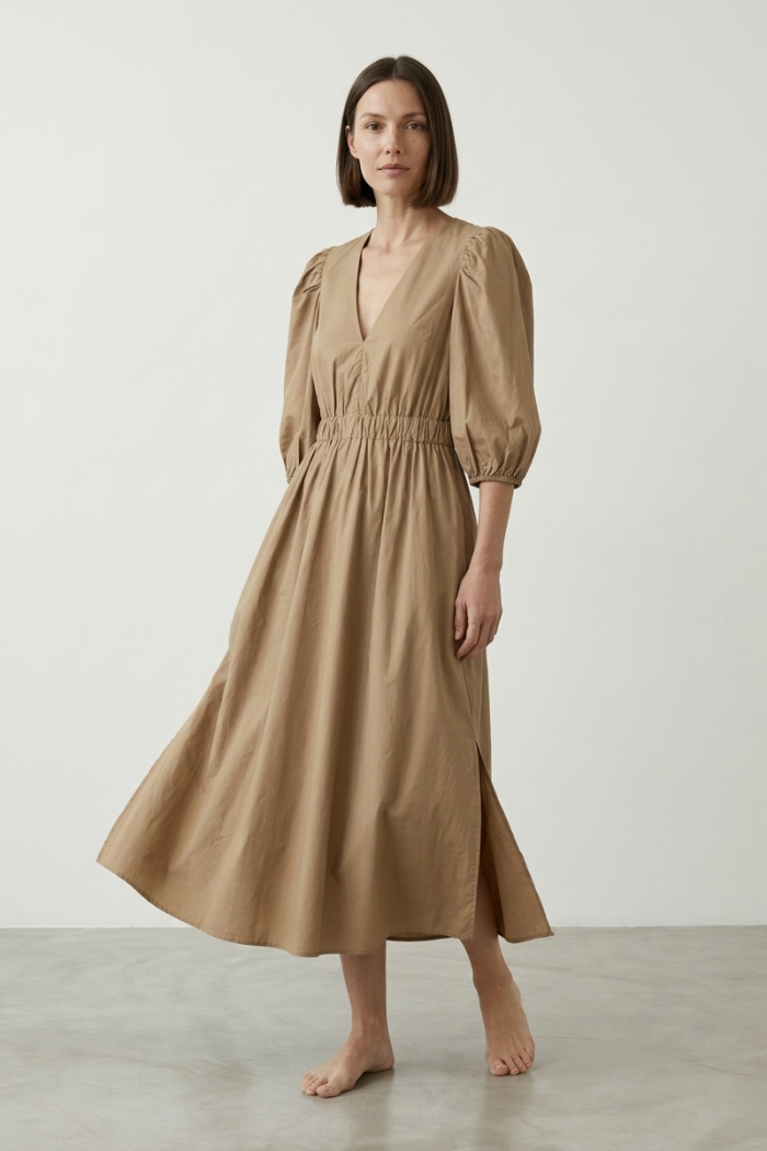 OPEN-BACK COTTON MAXI DRESS - CAMEL, ONE SIZE