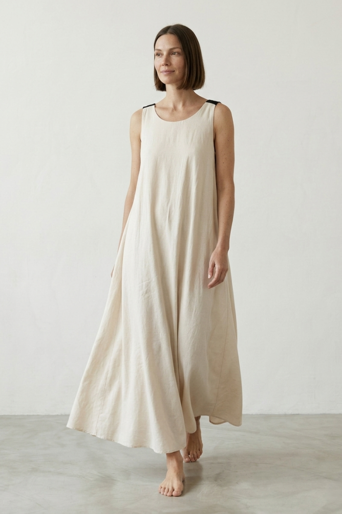 SLEEVELESS COTTON DRESS - BEIGE, ONE SIZE