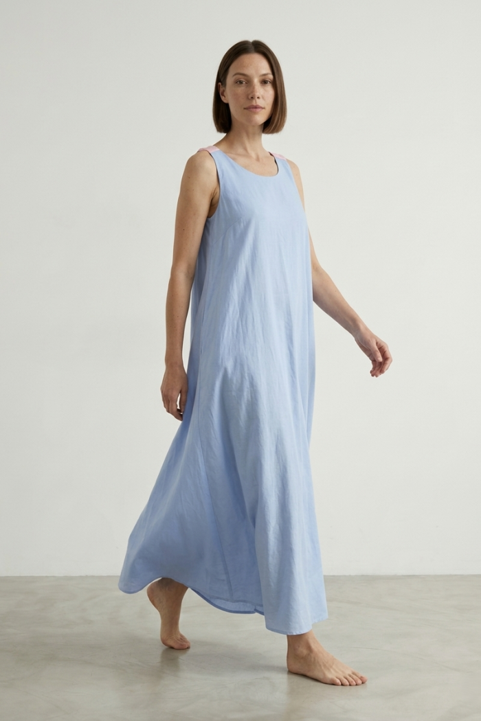 SLEEVELESS COTTON DRESS - BABY BLUE, ONE SIZE