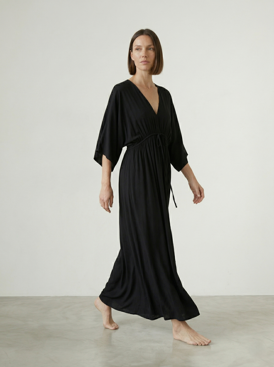 V-NECK GATHERED MAXI DRESS
