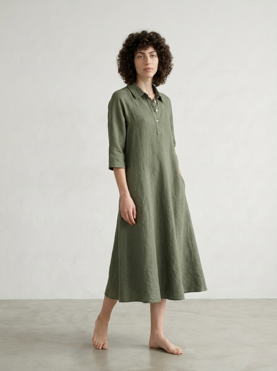 LONG LINEN POLO DRESS