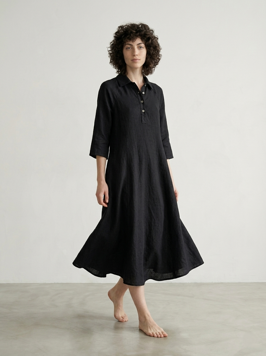 LONG LINEN POLO DRESS