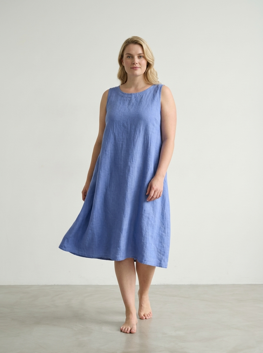 SLEEVELESS BUTTON-BACK LINEN DRESS
