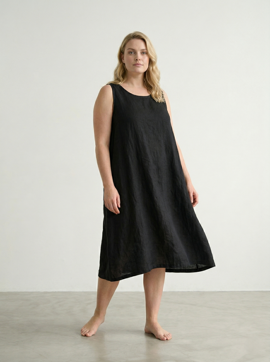 SLEEVELESS BUTTON-BACK LINEN DRESS