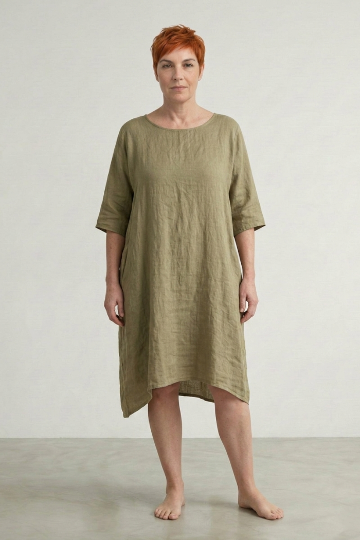 RELAXED LINEN DRESS - CAMEL, ONE SIZE