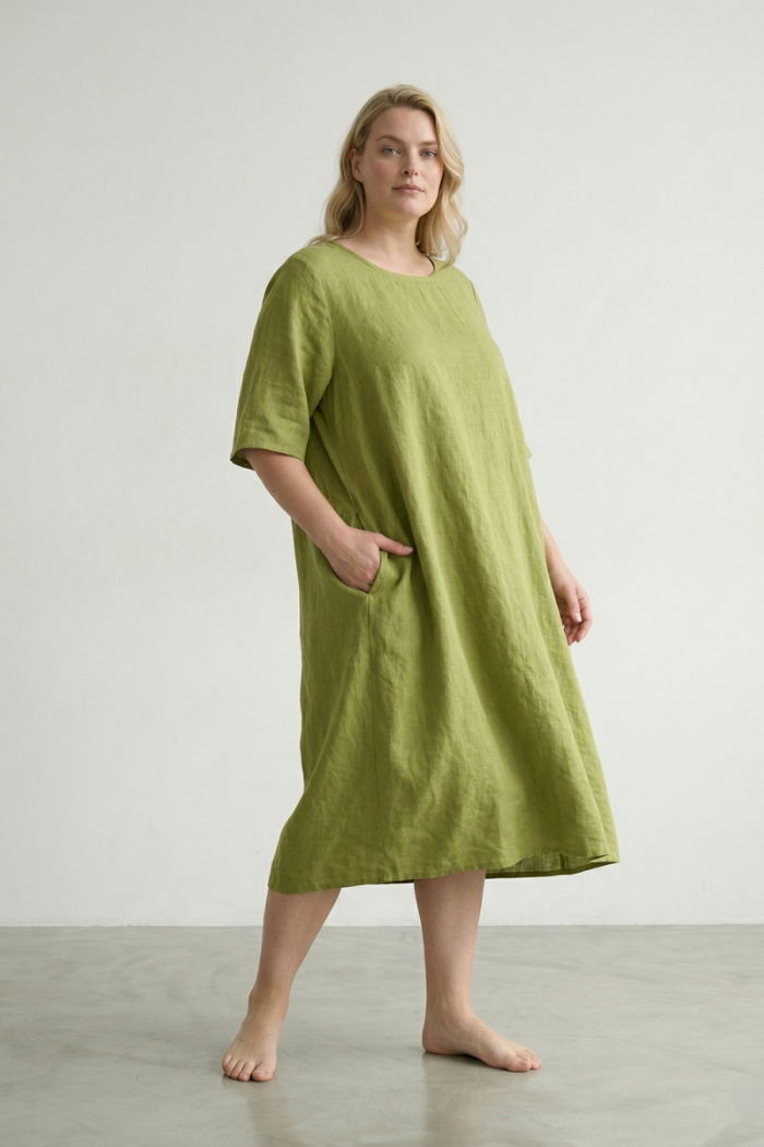 RELAXED LINEN DRESS - LIME, ONE SIZE