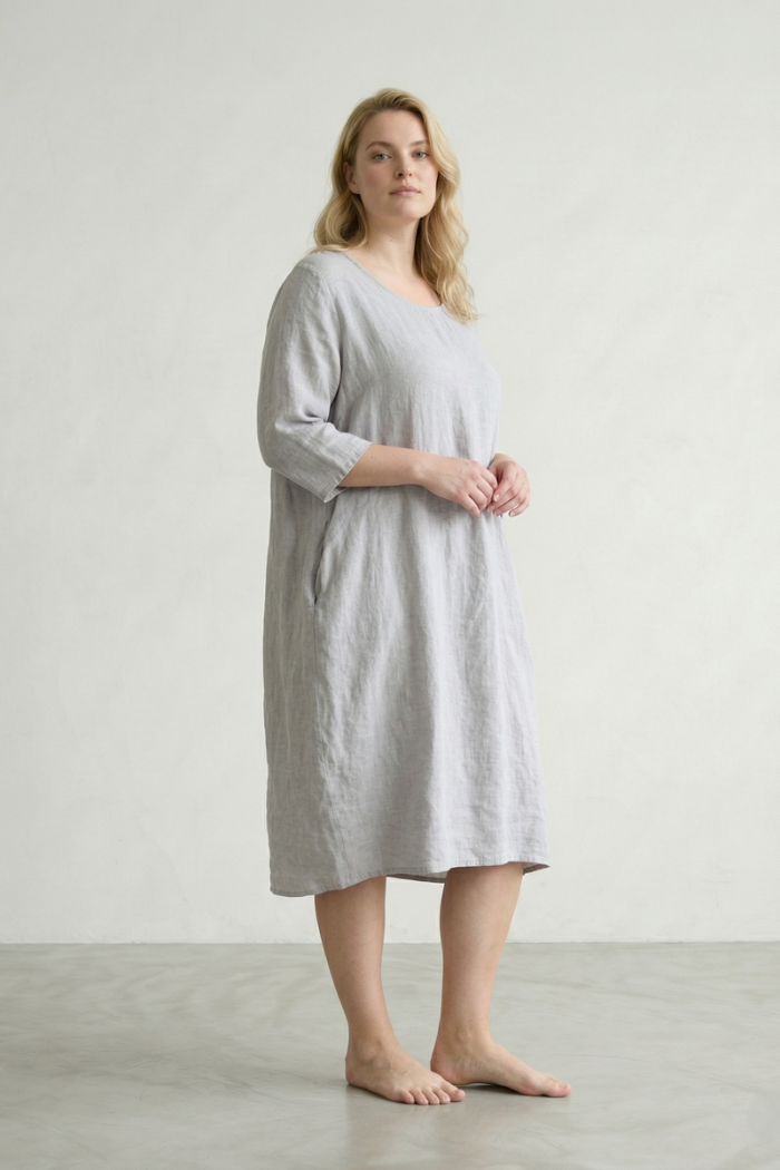 RELAXED LINEN DRESS - LIGHT GREY, ONE SIZE