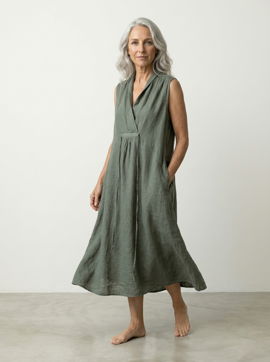SLEEVELESS LINEN MIDI DRESS