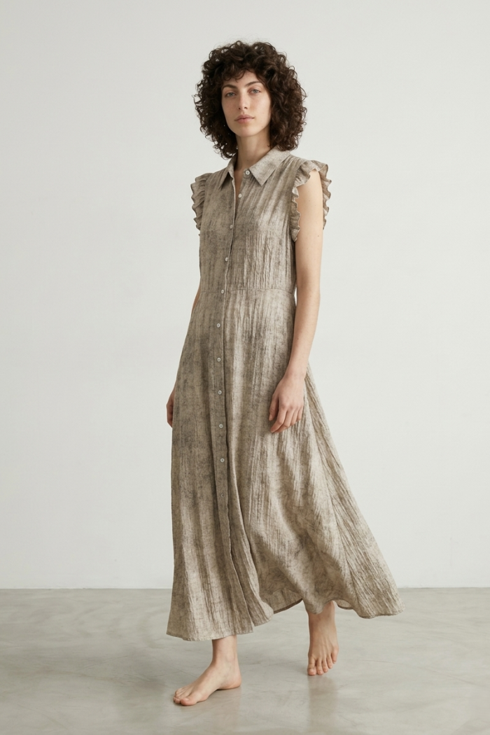 STONEWASHED COTTON MIDI SHIRT DRESS - LINEN, ONE SIZE