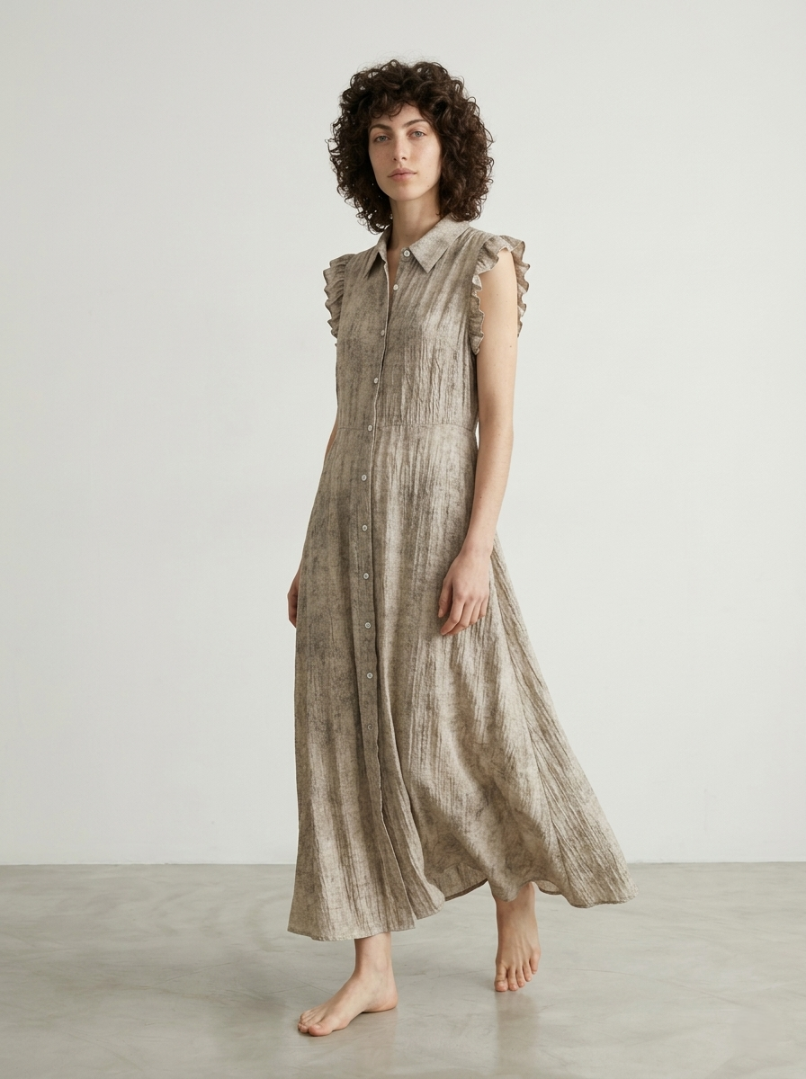 STONEWASHED COTTON MIDI SHIRT DRESS
