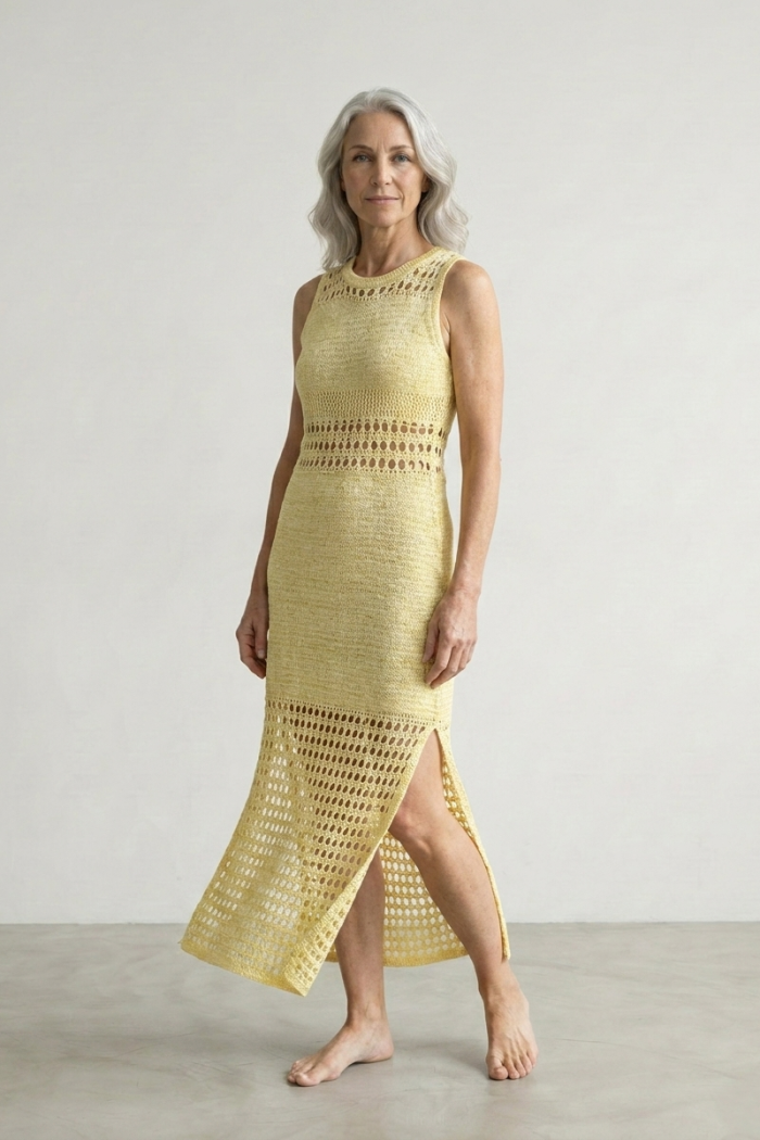 SLEEVELESS KNITTED GLITTER DRESS - YELLOW, ONE SIZE
