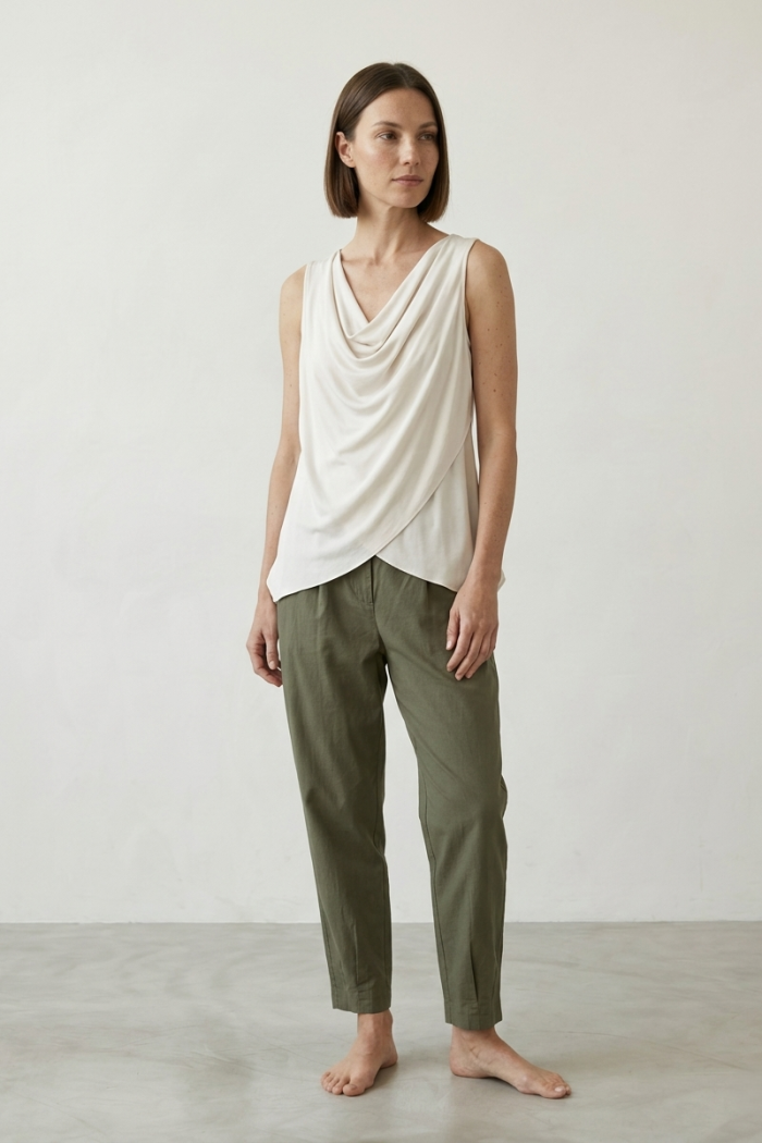 DRAPED SLEEVELESS TOP - BEIGE, ONE SIZE