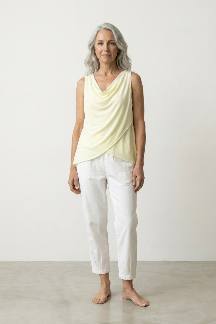 DRAPED SLEEVELESS TOP - BUTTER, ONE SIZE