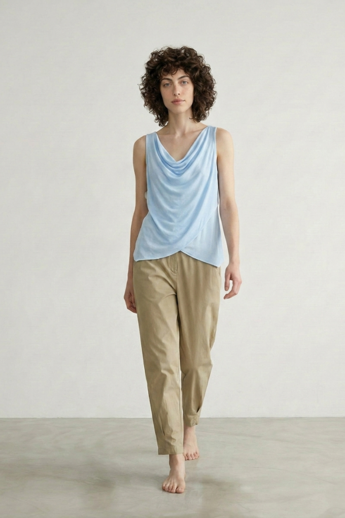 DRAPED SLEEVELESS TOP - BABY BLUE, ONE SIZE