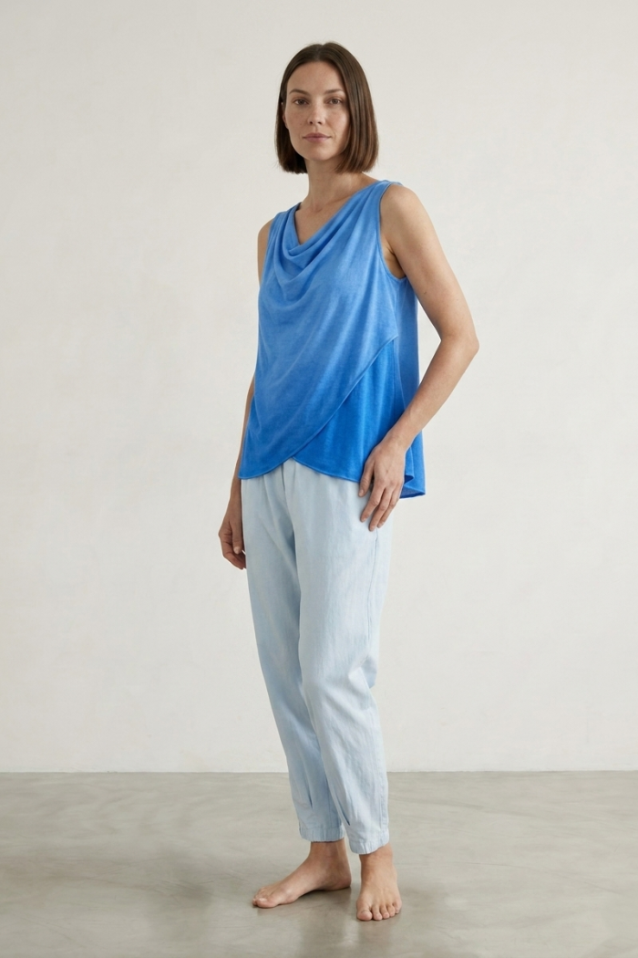 DRAPED SLEEVELESS TOP - LIGHT BLUE, ONE SIZE