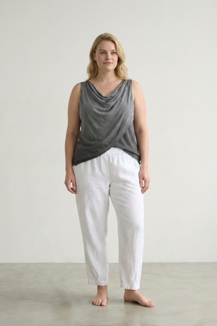 DRAPED SLEEVELESS TOP - ANTHRACITE, ONE SIZE