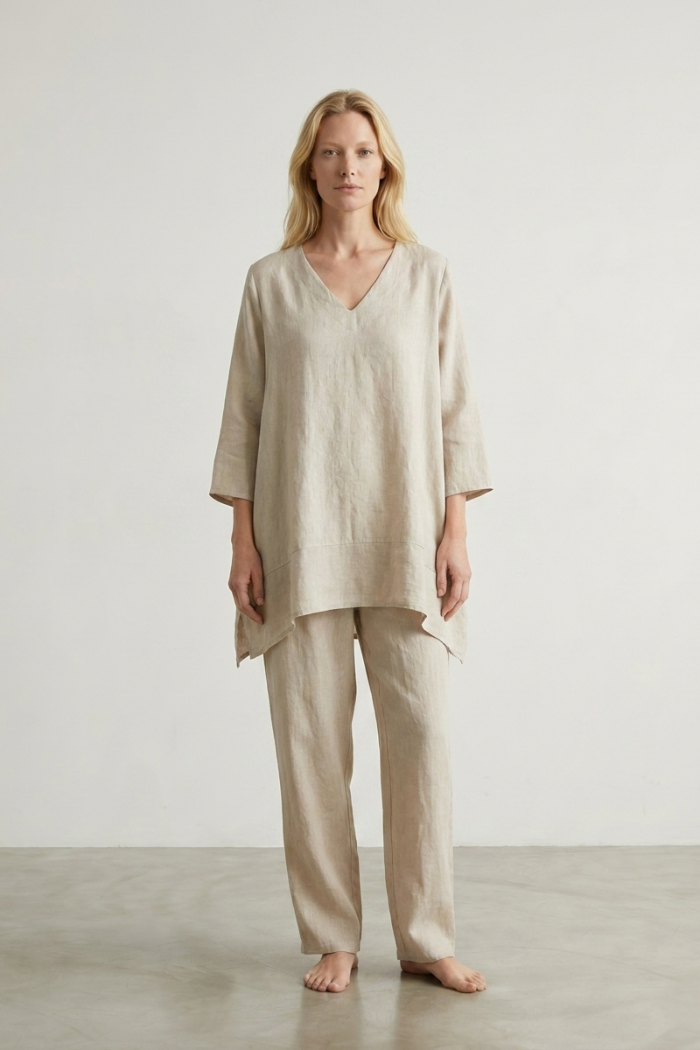 OVERSIZED V-NECK LINEN TOP - LINEN, ONE SIZE