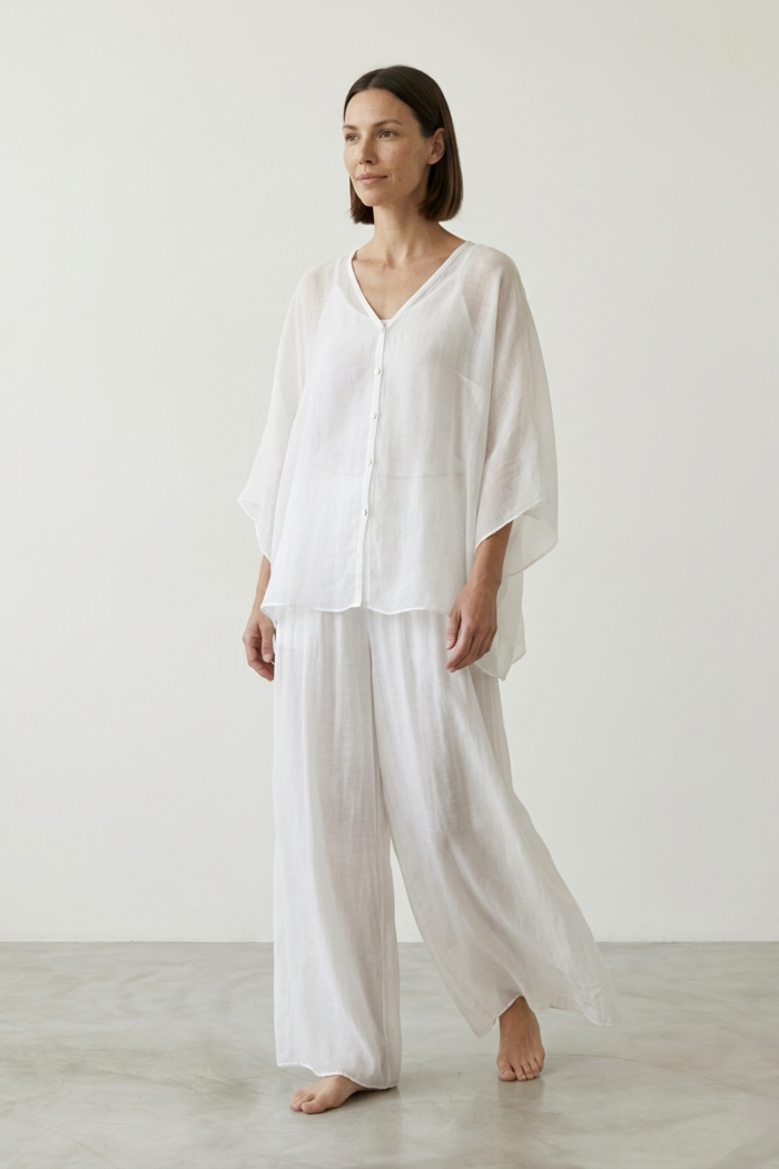 BUTTONED SILK TOP - WHITE, ONE SIZE