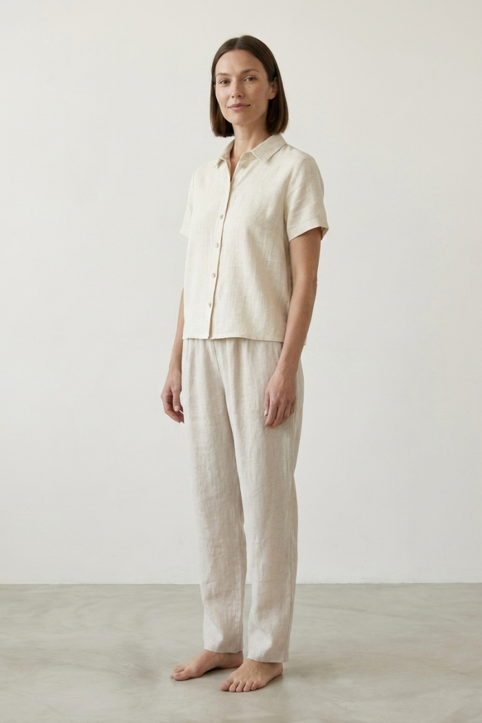 KNOT-FRONT SHIRT - LINEN, ONE SIZE