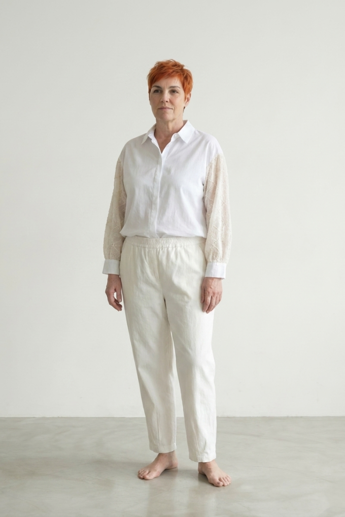 SHIRT WITH EMBROIDERED SLEEVES - WHITE, ONE SIZE