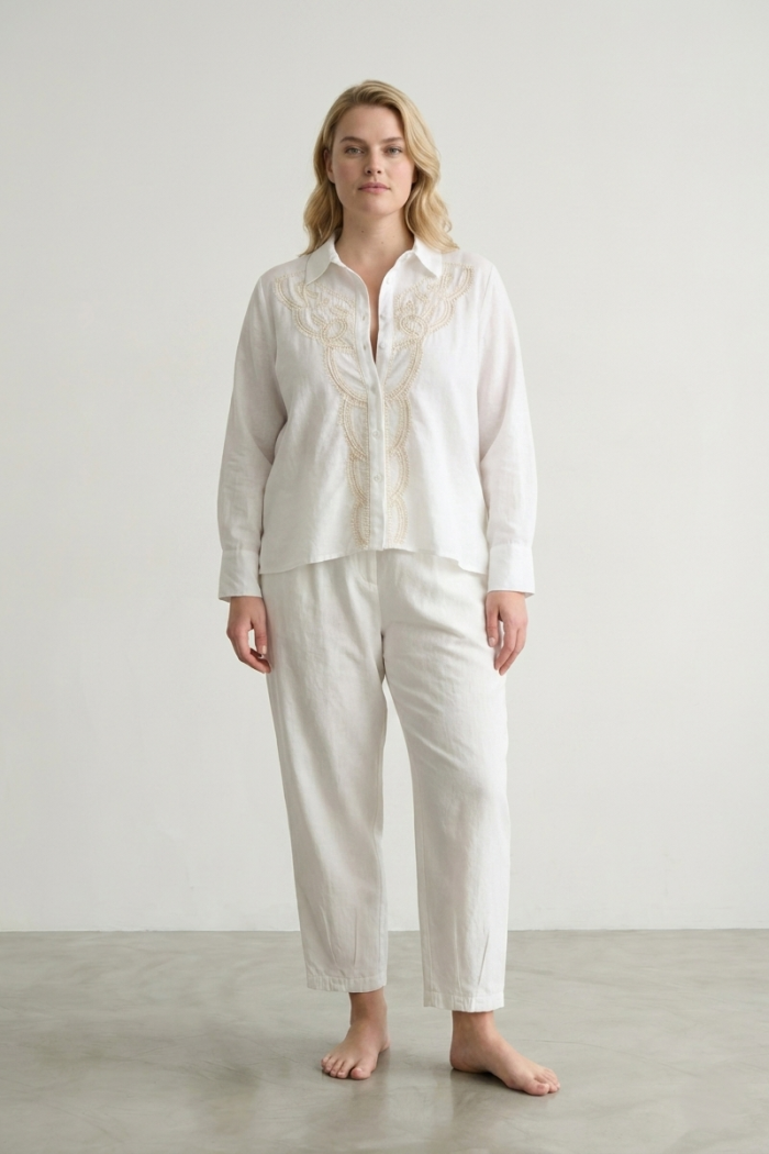 EMBROIDERED TEXTURED SHIRT - WHITE, ONE SIZE