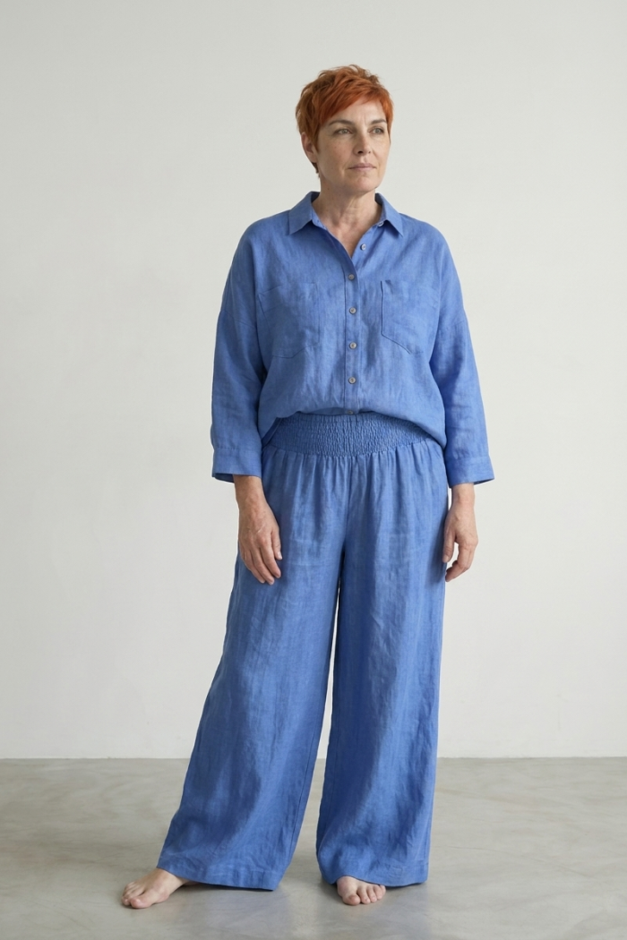 BOXY LINEN SHIRT - LIGHT BLUE, ONE SIZE