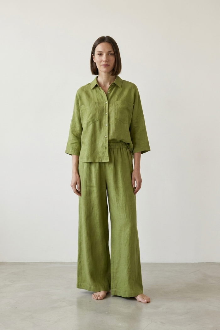 BOXY LINEN SHIRT - LIME, ONE SIZE
