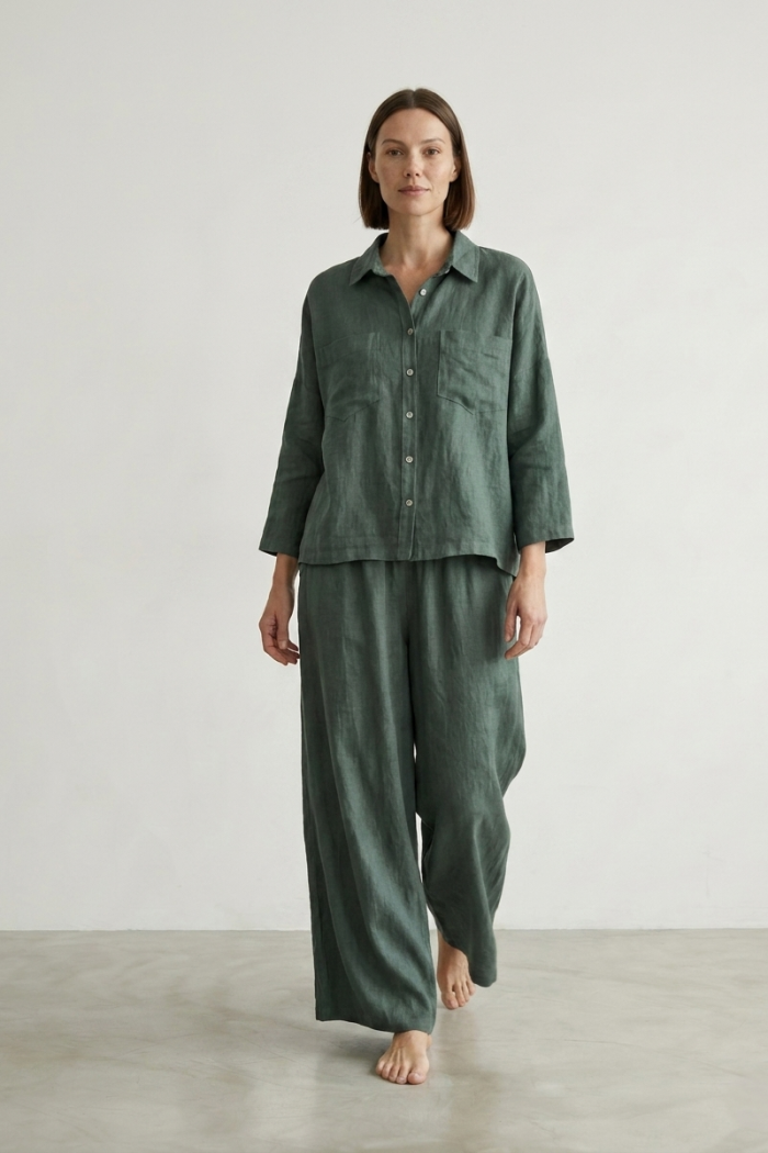 BOXY LINEN SHIRT - KHAKI, ONE SIZE