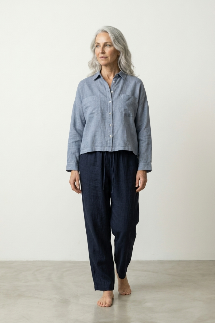 BOXY LINEN SHIRT - GREY, ONE SIZE