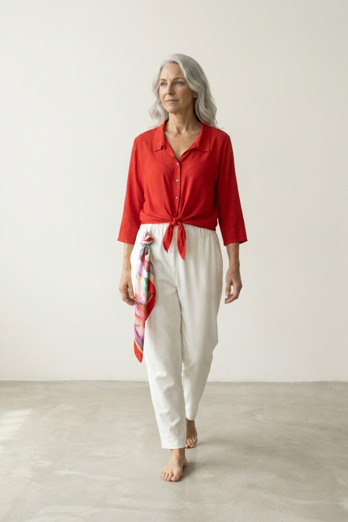 LIGHTWEIGHT CROPPED SHIRT - RED, ONE SIZE
