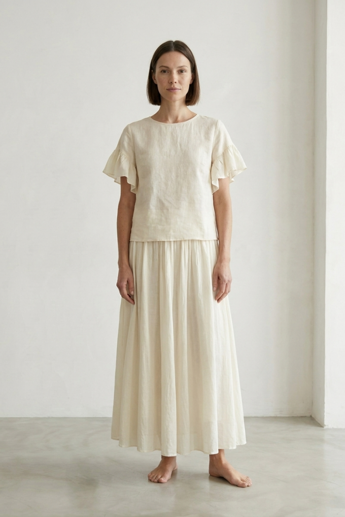 COTTON RUFFLE SLEEVE TOP - BUTTER, ONE SIZE