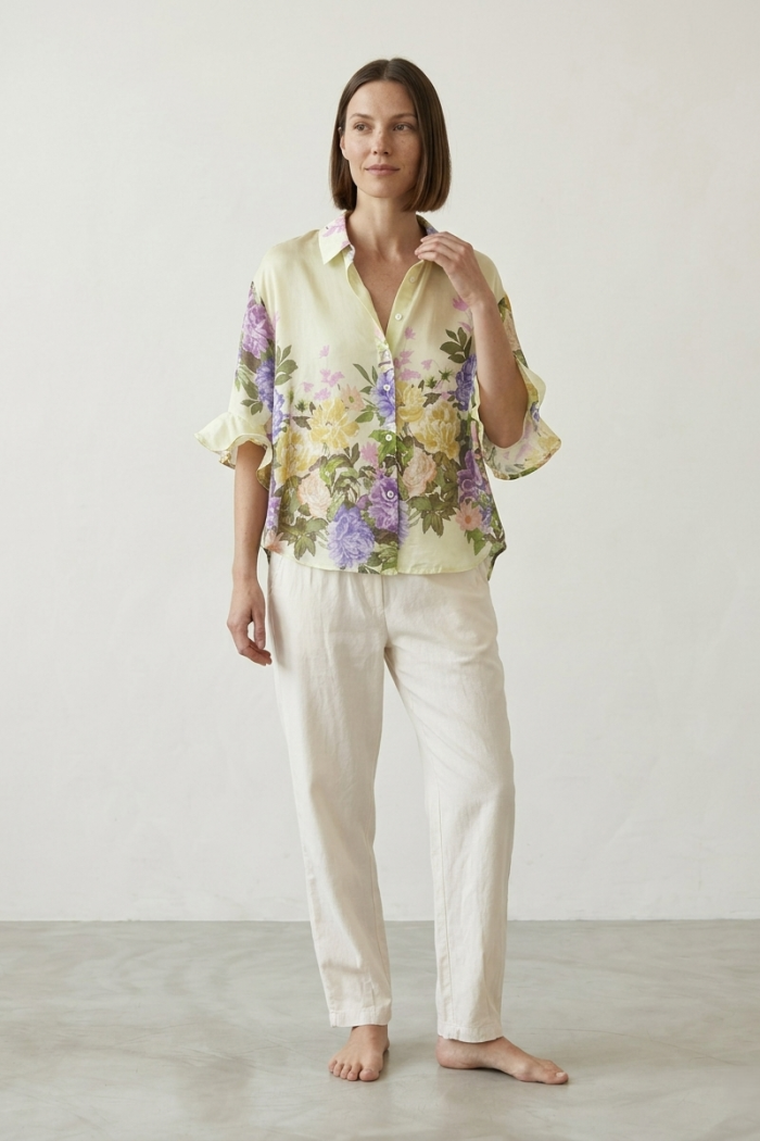 OVERSIZED FLORAL SHIRT - BUTTER, ONE SIZE