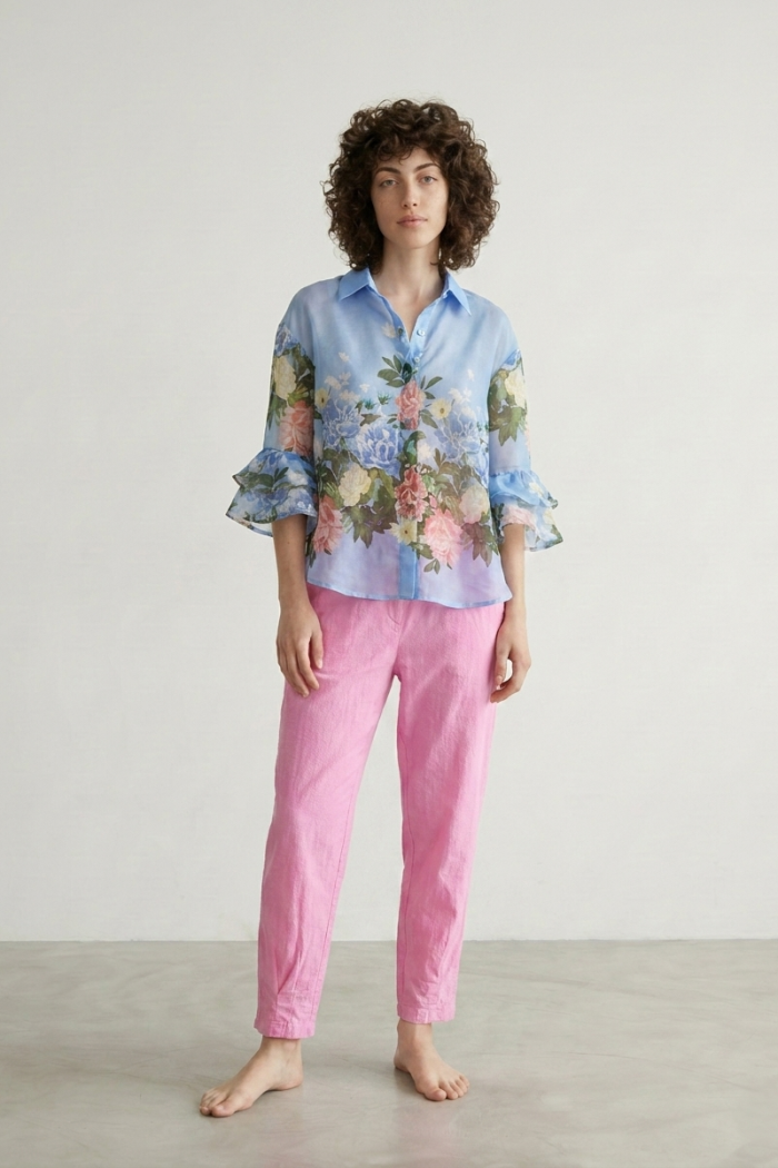 OVERSIZED FLORAL SHIRT - LIGHT BLUE, ONE SIZE