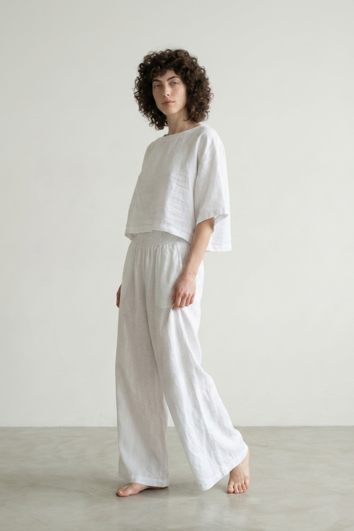 BOXY LINEN TOP - WHITE, ONE SIZE