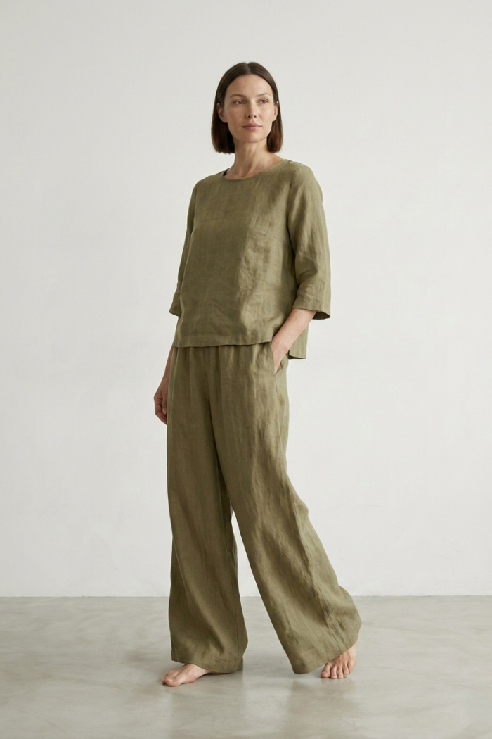 BOXY LINEN TOP - CAMEL, ONE SIZE
