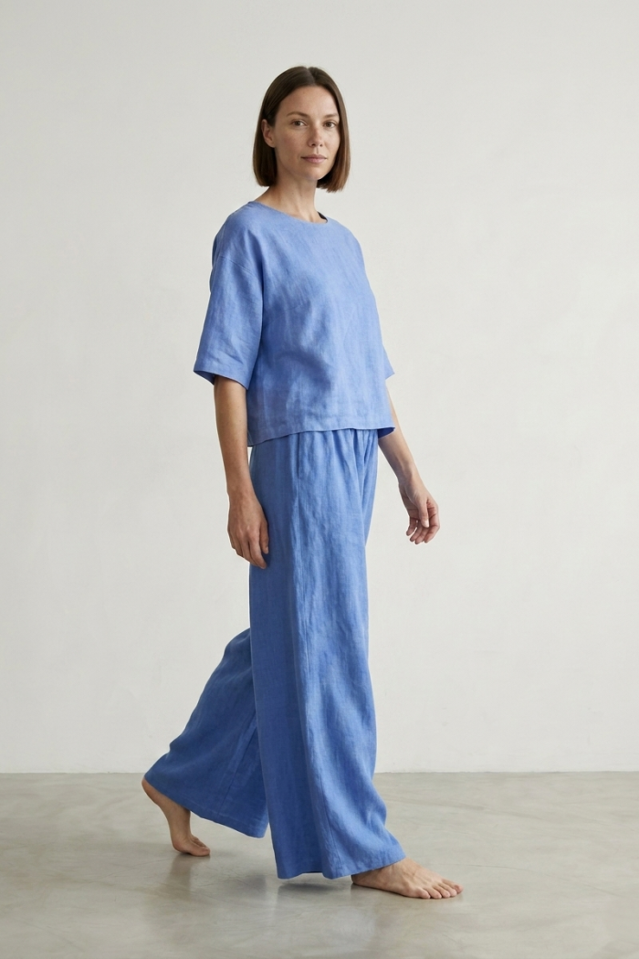BOXY LINEN TOP - LIGHT BLUE, ONE SIZE