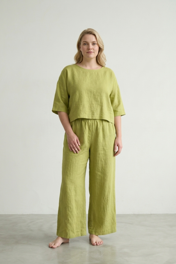 BOXY LINEN TOP - LIME, ONE SIZE