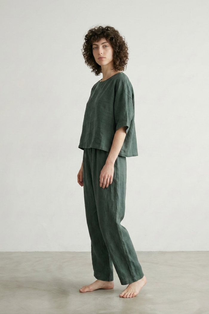 BOXY LINEN TOP - KHAKI, ONE SIZE